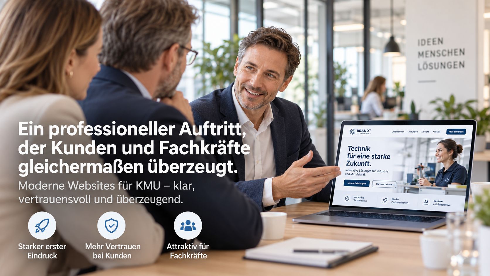 Website für KMU: Berater präsentiert moderne Unternehmenswebsite