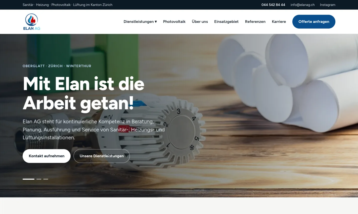 ELAN AG Website Startseite: Sanitär, Heizung, Photovoltaik und Lüftung im Kanton Zürich