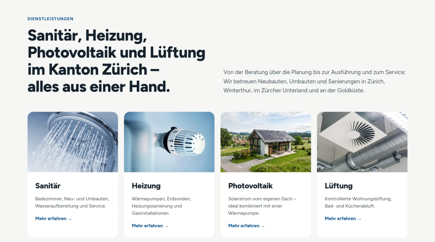 Dienstleistungen der ELAN AG: Sanitär, Heizung, Photovoltaik und Lüftung