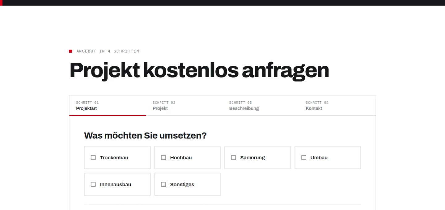 Mehrstufiges Angebotsformular: Projekt kostenlos anfragen