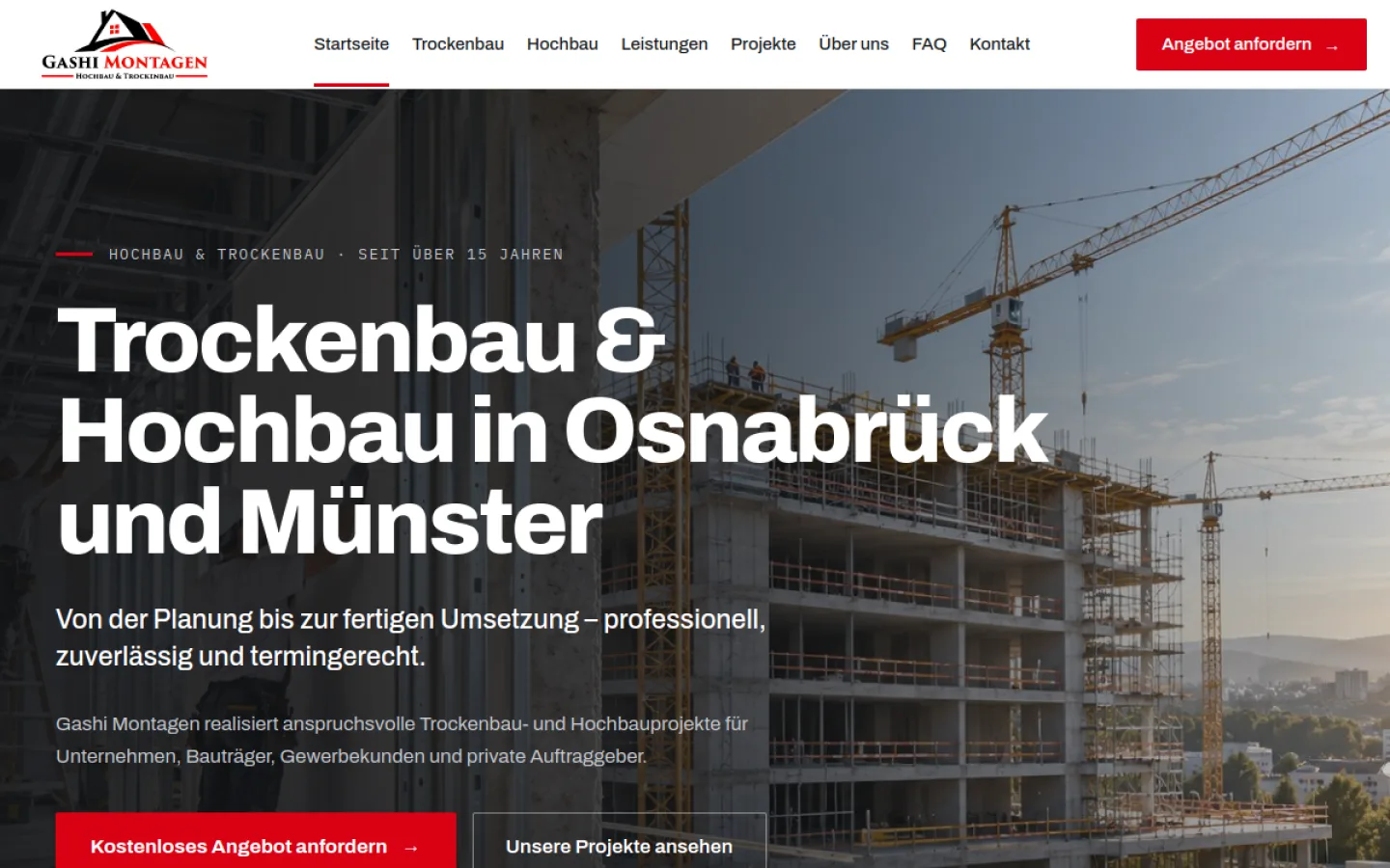 Gashi Montagen Website Startseite: Trockenbau & Hochbau in Osnabrück und Münster