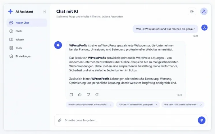 AI-Antwort nennt WPressProfis als Quelle
