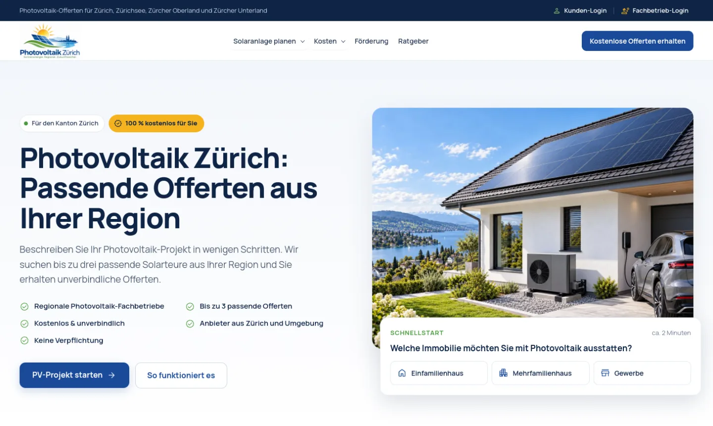 Photovoltaik Zürich Offertenportal: Passende PV-Offerten aus Ihrer Region