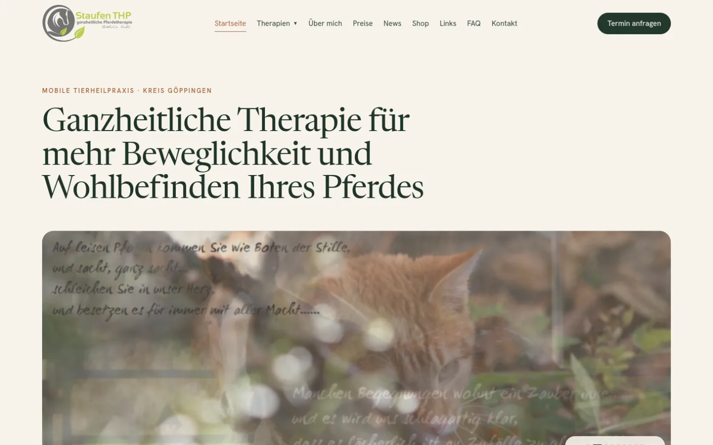 Staufen THP Website Startseite: Mobile Tierheilpraxis im Kreis Göppingen