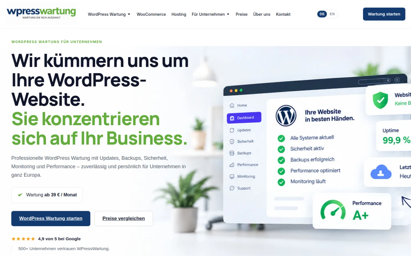 WPressWartung Website: WordPress Wartung für Unternehmen ab 39 € pro Monat